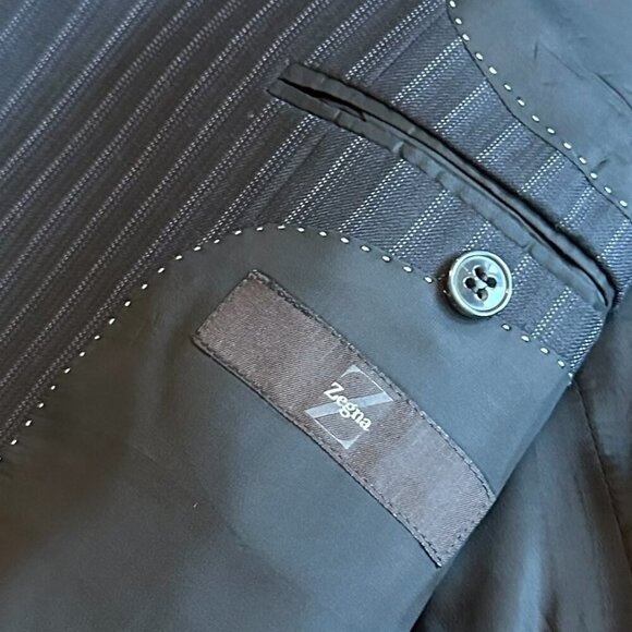 Zegna Navy Pinstripe Blazer Jacket Three-Button Luxury Designer Size 54R Men's - Picture 8 of 14